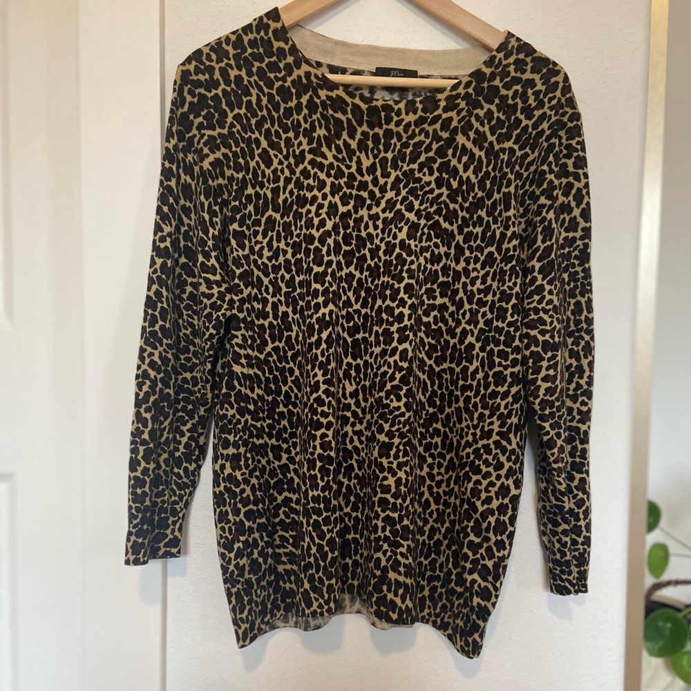 J. Crew Leopard Print Scoop Neck Sweater in Black and Tan